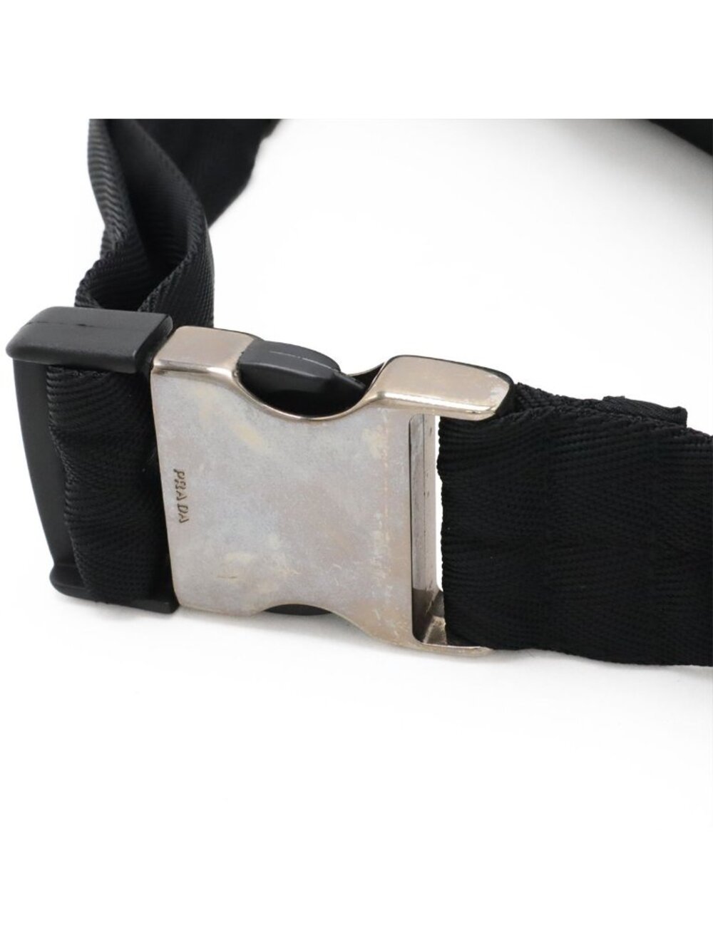 Prada Triangle Logo Belt Bag Waist Pouch Hip Nylon Black Silver - Picture 5 of 7